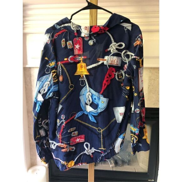 Liz Claiborne Collection Women’s Blue Sailor Graphic Design Themed Button Up Col - Picture 3 of 7